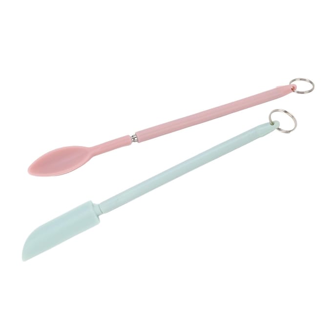 Ensemble de 2 mini spatules en silicone Acier inoxydable de qualité alimentaire Racleur de pot rétractable pour cuisine white
