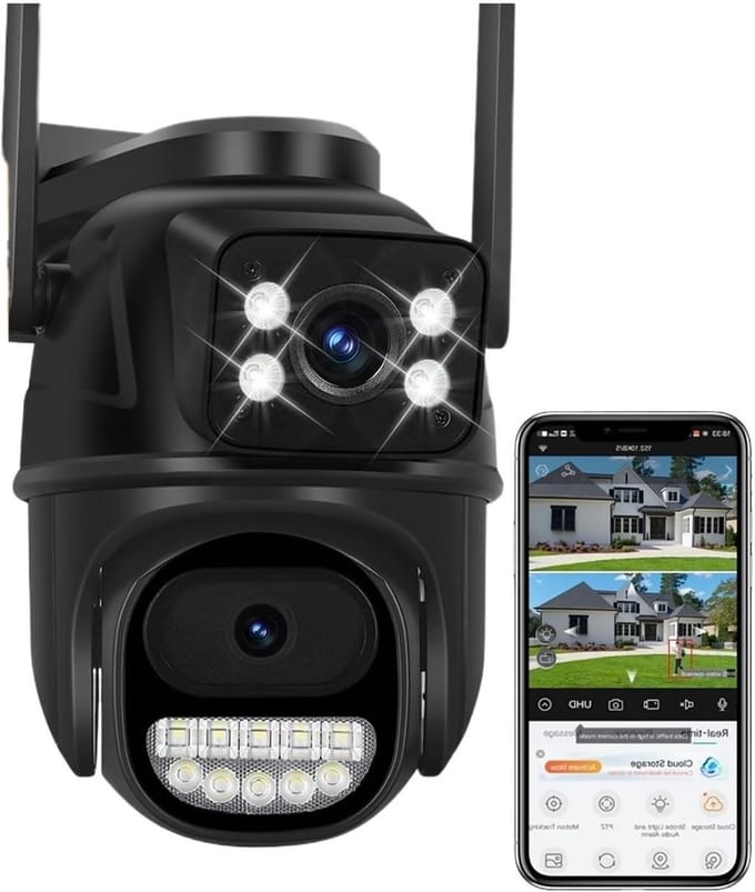 Beveiligingscamera Dubbele Lens - Wifi Camera CCTV - Huisbewaking - Automatische Tracking - 10 x 10 x 10 mm - Wit