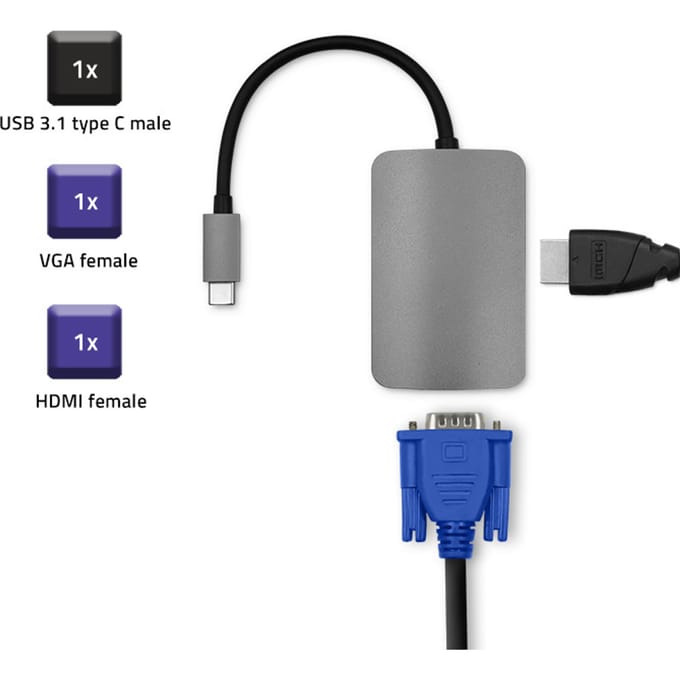 Qoltec Hub USB-C 3.1-adapter 2 in 1 |   HDMI 4K |   VGA