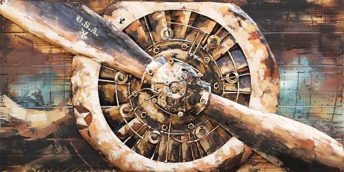 Schilderij - Metaalschilderij - Propeller - Vliegtuig 140x70cm