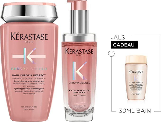 Kérastase Chroma Absolu Duo + Cadeau - Shampoo 250ml & Haarolie 75ml + Shampoo 30ml Cadeau - Voor Gekleurd Haar