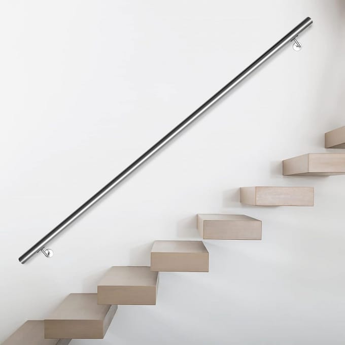 RVS Trapleuning 120 cm - Wandsteun & Eindkappen - Binnen en Buiten Geschikt