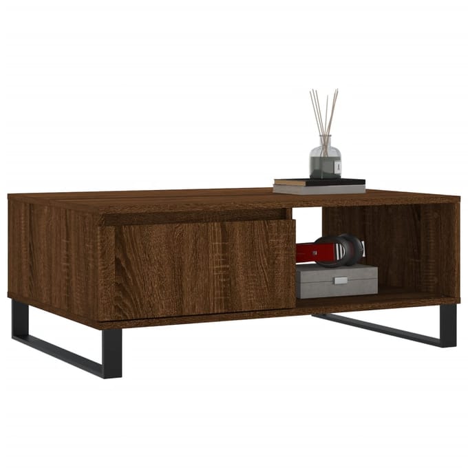 vidaXL - Salontafel - 90x60x35 - cm - bewerkt - hout - bruin - eikenkleur