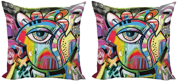 ABAKUHAUS Kussenhoes Set van 2 × 45×45 cm – Dubbelzijdig bedrukt – Multicolor