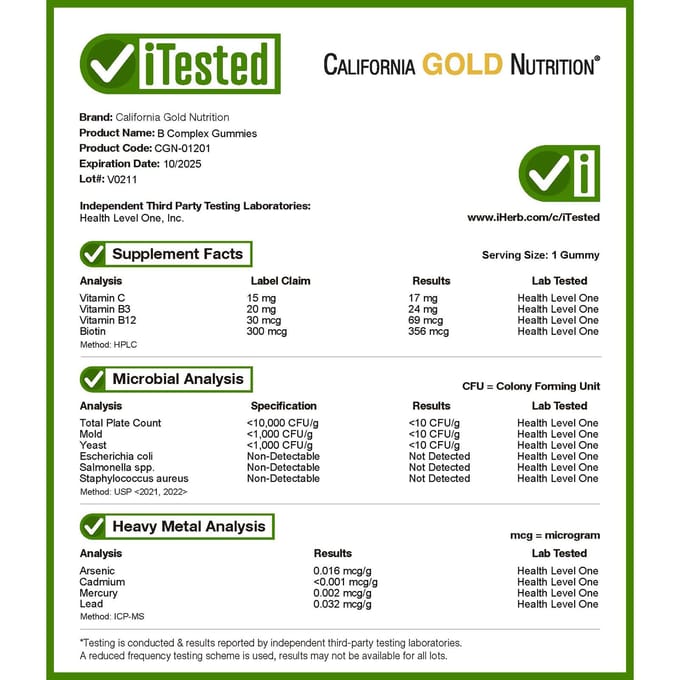 California Gold Nutrition, gummies au complexe de vitamine B, saveur fraise, 45 gummies végétaux