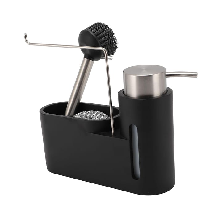 Afwasmiddel Dispenser Set van 3 stuks Afwasmiddel Bal Borstel Opbergrek Keukenaanrecht Diversen gray