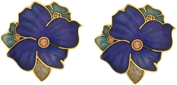 Behave - Oorclips dames - bloemmotief - blauw - goudkleurig - 2 cm