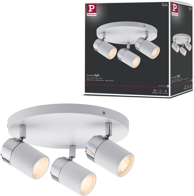 Spotlight Zyli IP44 GU10 230V max. 3x10W dimbaar Wit, Chroom