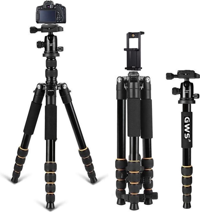 GWS Q666 Professioneel Tripod & Monopod Camerastatief – Aluminium 156cm – Zwart