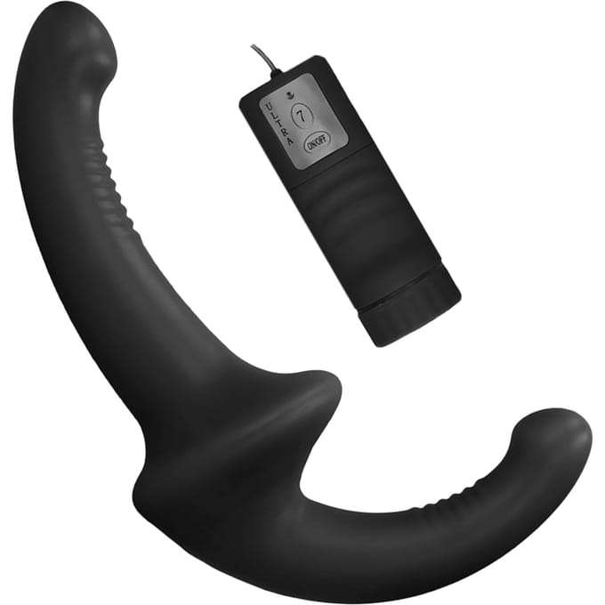 Ouch! Vibrerende Silicone Strapless Strapon Voorbinddildo - Zwart