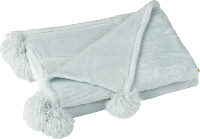 J-Line plaid Pompom - polyester - lichtblauw - 170 x 130 cm
