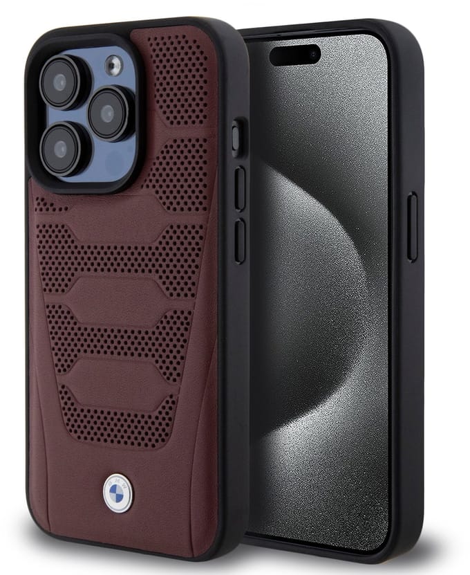 BMW Back Cover - iPhone 15 Pro Hoesje - Burgundy - Schokabsorberend - Geperforeerd Design