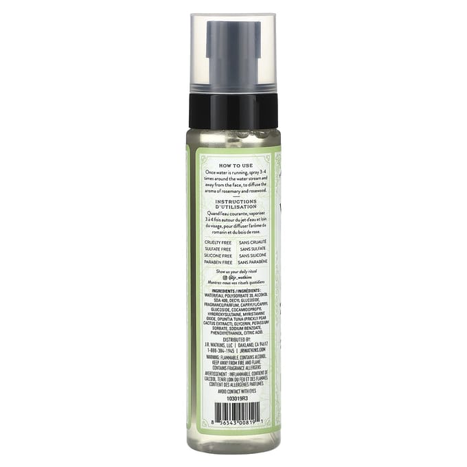 J R Watkins, Réveil, Brume d'Aromathérapie pour la Douche, Romarin et Bois de Rose, 4 fl oz (118ml)