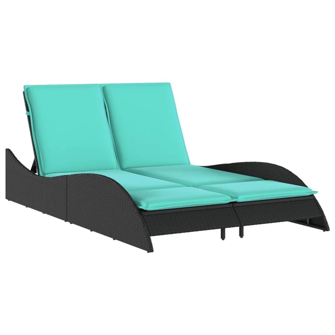 vidaXL - Ligbed - met - kussens - zwart - 114x205x73 - cm - poly - rattan