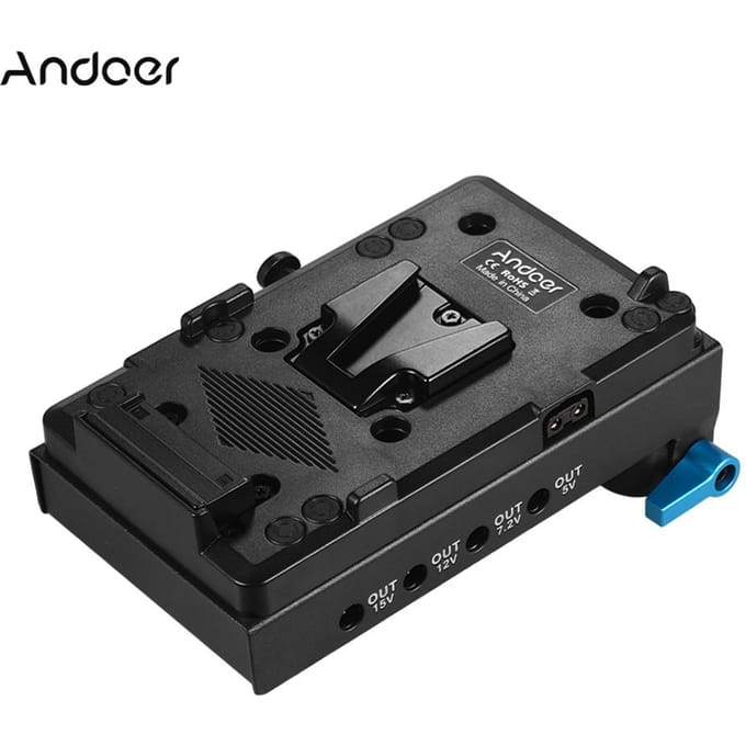 V Mount V-lock Batterijplaat Adapter met 15mm Dubbel Gat Stangklem LP-E6 Dummy Batterij gray