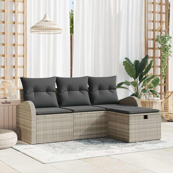 vidaXL - Bankstel - 4 - st - Lichtgrijs - poly - rattan