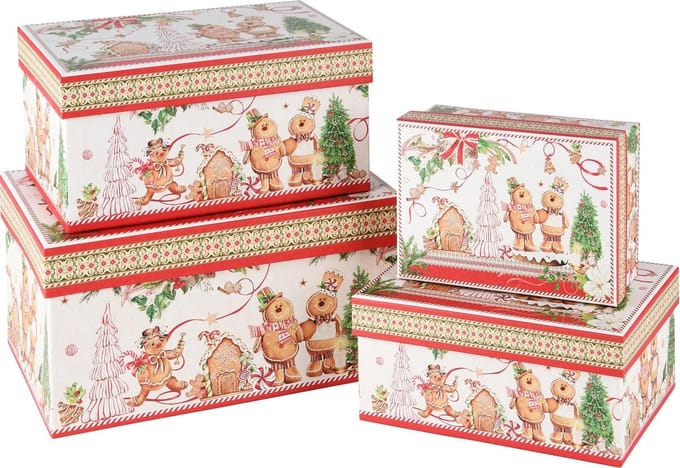 Dekoratief | Set 4 dozen rechthoek 'Gingerbread', karton, 23x16x12cm | A245049