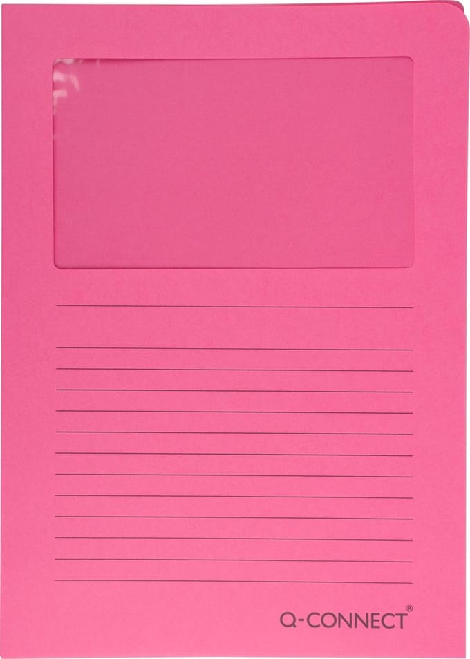 Q-CONNECT L-map met venster | 120 g/mÂ² | A4 | pak van 100 stuks | roze