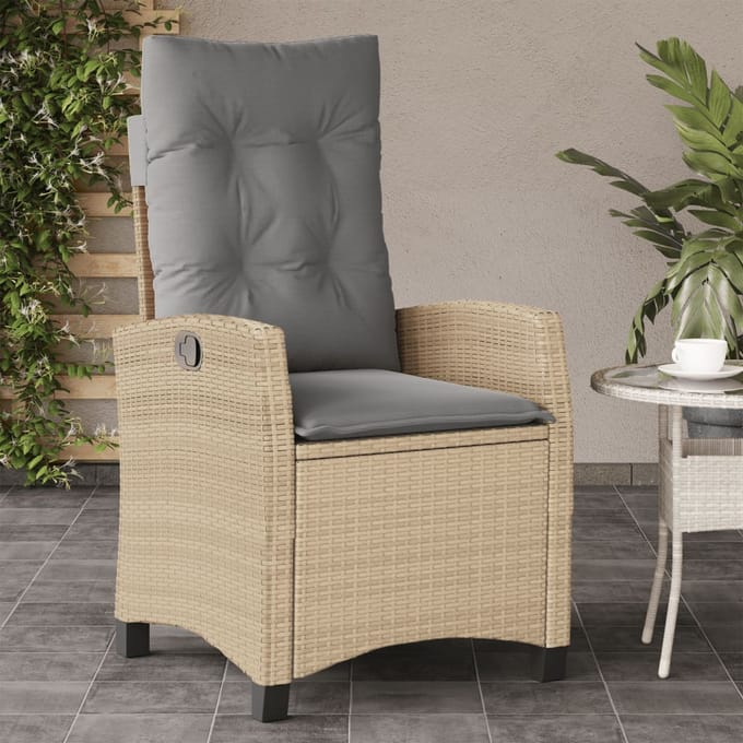 vidaXL - Tuinstoel - verstelbaar - met - kussens - poly - rattan - gemengd - beige