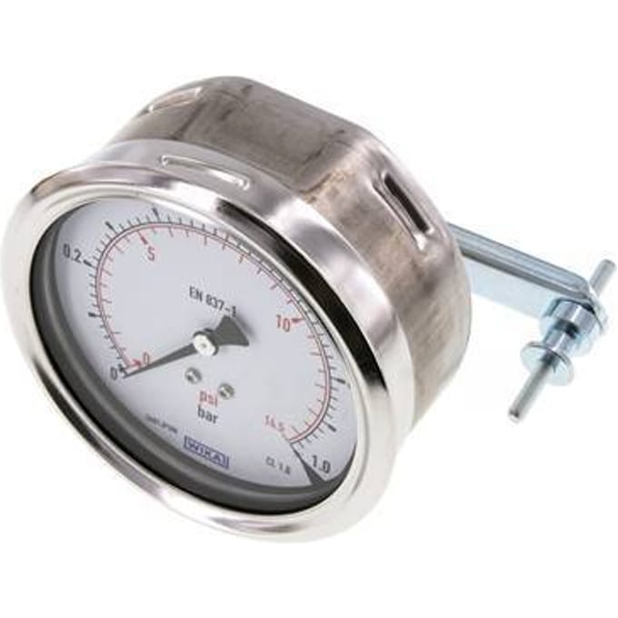0..1 Bar Paneelmontage Manometer Staal/Messing 100 mm Klasse 1.0 (Beugel) - MW01100SH-TP