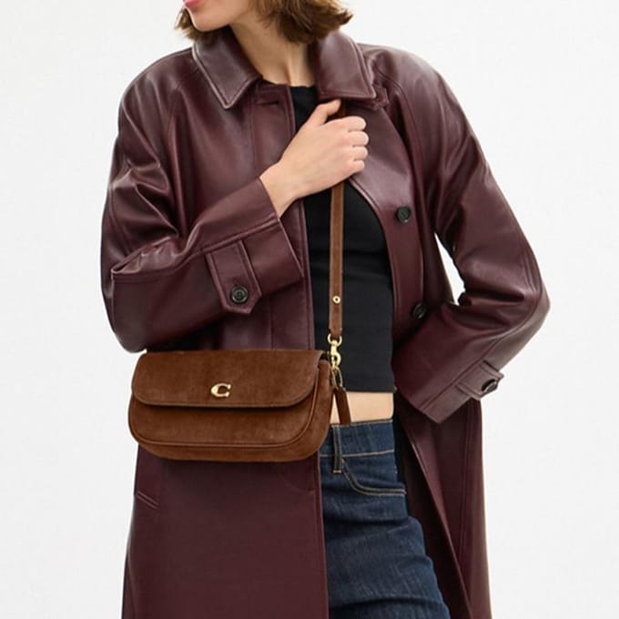 Coach Brook 23 Suède Leer Schoudertas Dames schoudertas Messing Warm-Bruin CDD05-B4WBR Basic Set (Bag+Dust Bag) black