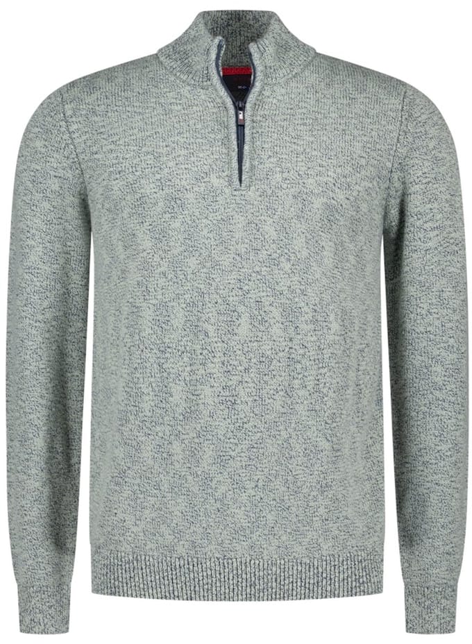 katoenen NZA trui half zip groen gemêleerd gebreid