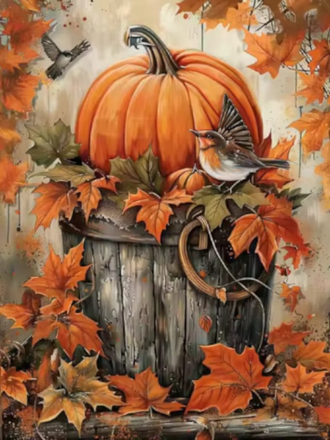 Diamond painting Pompoen vogels herfst bladeren 30x40cm vierkante steentjes