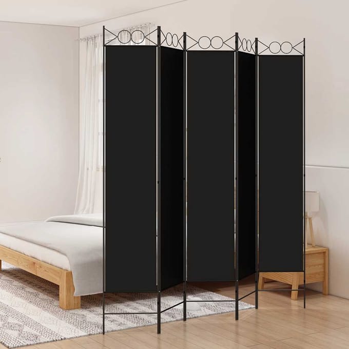 vidaXL - Kamerscherm - met - 5 - panelen - 200x200 - cm - stof - zwart