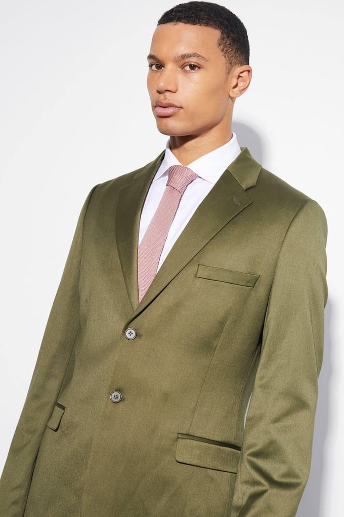 Tall Skinny Satin Suit Jacket | Olive | Size 48