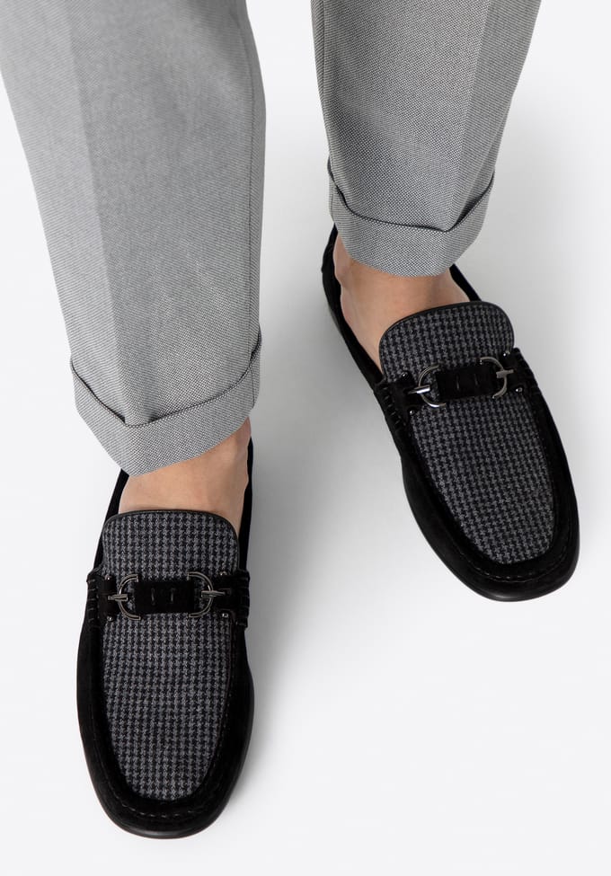 Wittchen Heren Zwarte Geruite Stoffen Mocassins