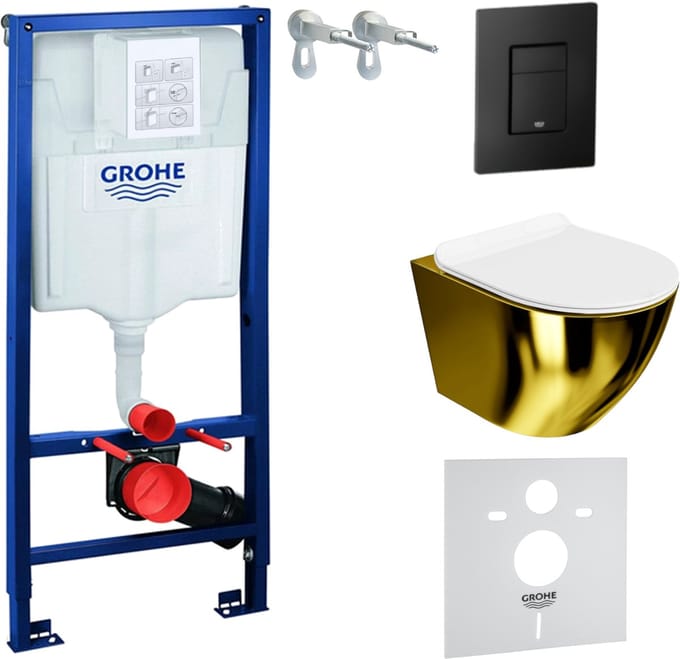 LAVITA complete toiletset SOFIGOLDWHITE GROHE Solido randloos zwart rechthoekig