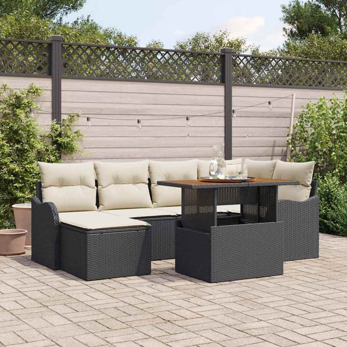 vidaXL - Tuinbank - Set - 7 - st - Zwart - en - crème