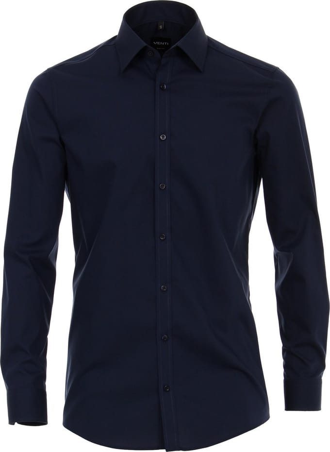 VENTI body fit overhemd - marine blauw - Strijkvriendelijk - Boordmaat: 41