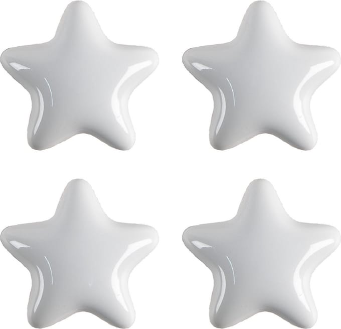 Clayre & Eef Deurknop Set van 4 Ster Ø 4 cm Wit Keramiek