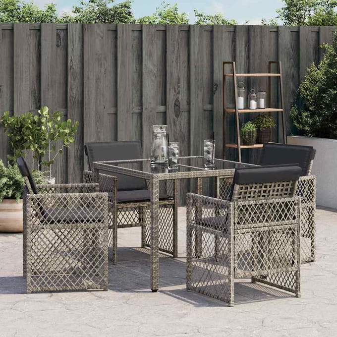 vidaXL - Tuinstoelen - 4 - st - met - kussens - poly - rattan - grijs