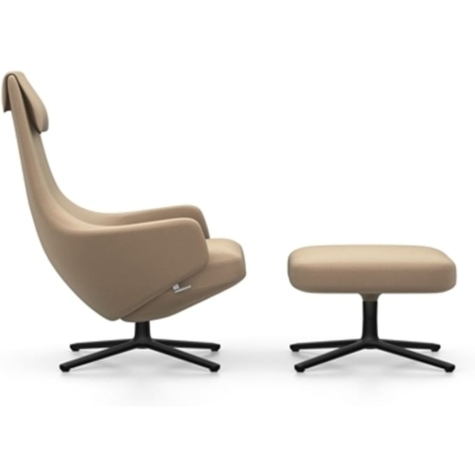 Vitra - Repos Fauteuil & Ottoman - basic dark gepoedercoat - Cosy2 papyrus - Zithoogte 45 cm - bruin