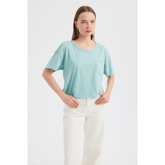 Basis Geweven Ronde Hals Korte Mouw T-Shirt
