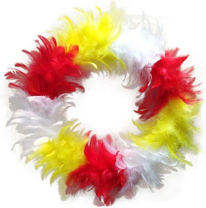 Veren krans rood/wit/geel 30 cm.