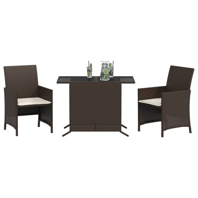 vidaXL - 3-delige - Bistroset - met - kussens - poly - rattan - bruin