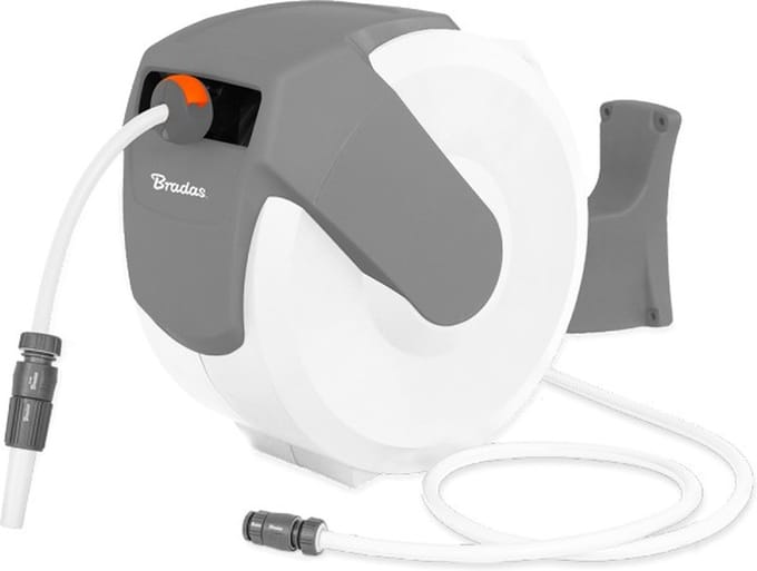 Bradas Wandslangenbox White Line – 1/2" – 35 m – Automatisch oprolbaar – 180° draaibaar – Inclusief slang en accessoires