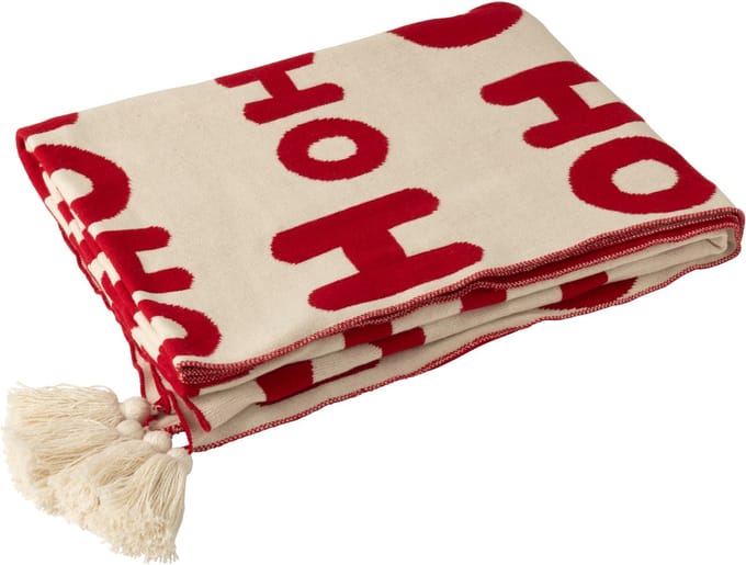 J-Line deken Hohoho - polyester - kerstrood/wit