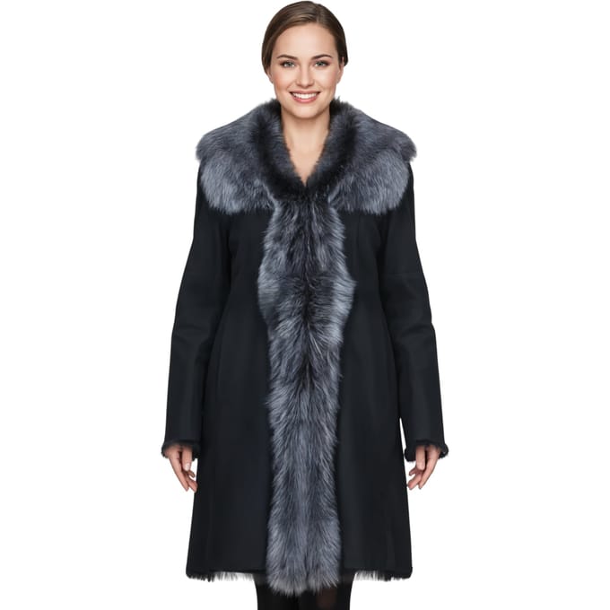 Dames zwarte zilveren Toscaanse schapen suède trenchcoat - Celeste