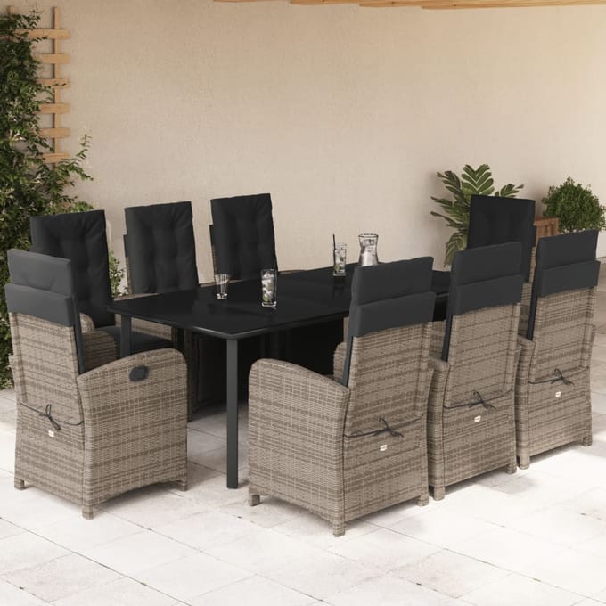 vidaXL - 9-delige - Tuinset - met - kussens - poly - rattan - grijs