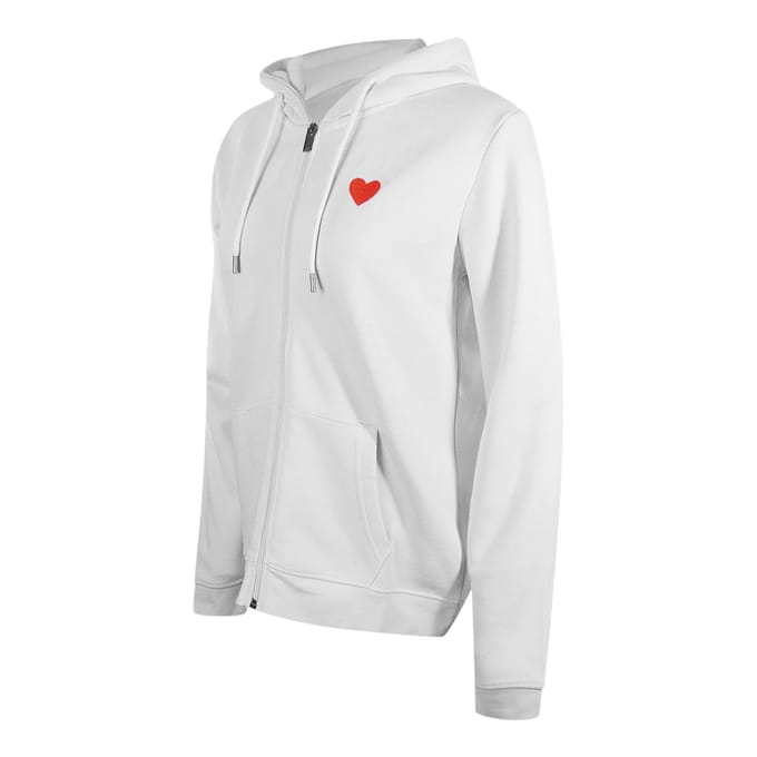 Love Moschino Small Red Heart Logo Zip White Hoodie