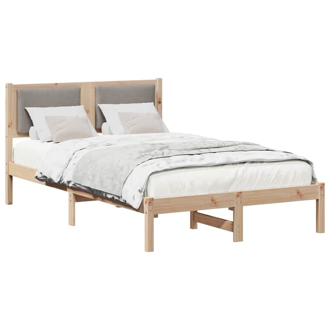 vidaXL - Bedframe - met - hoofdeinde - Taupe - 120 - x - 190 - cm - Massief - grenenhout
