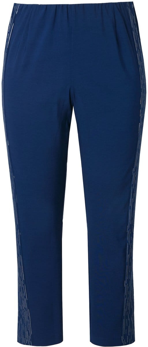 MIAMODA - Dames - Bengaline broek elastische Slim Fit metallic print - Donkerblauw - Maat 50
