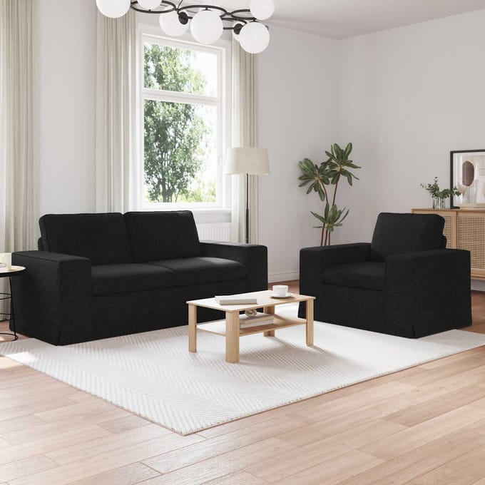 vidaXL Bankstel 2 pcs Zwart 182 x 80 x 82 cm Stof