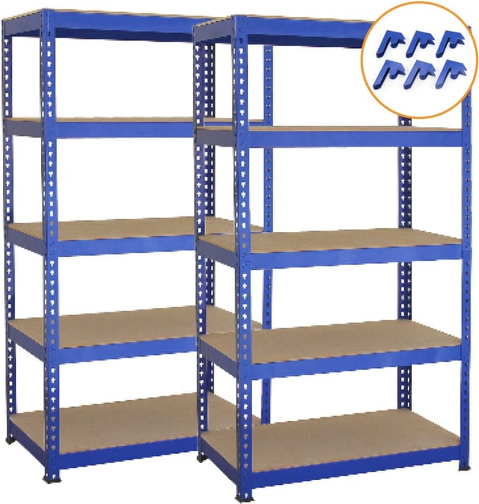 T-rax stellingkast - blauw - 75x150x30 cm - 2 stuks + koppelingen