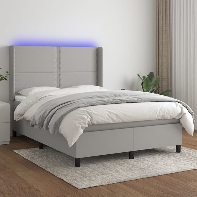 vidaXL - Boxspring - met - matras - en - LED - stof - lichtgrijs - 140x190 - cm