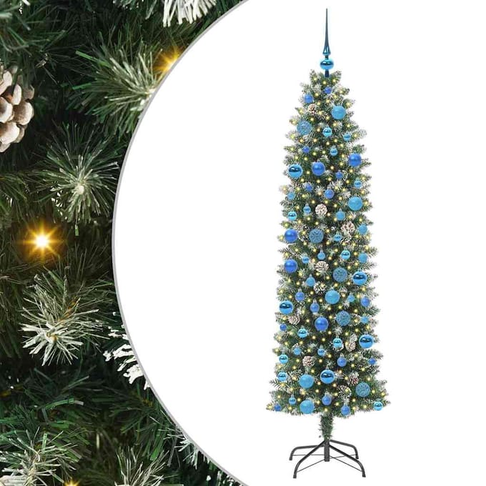 vidaXL Kunstmatige slanke kerstboom Groen en Wit 180 cm